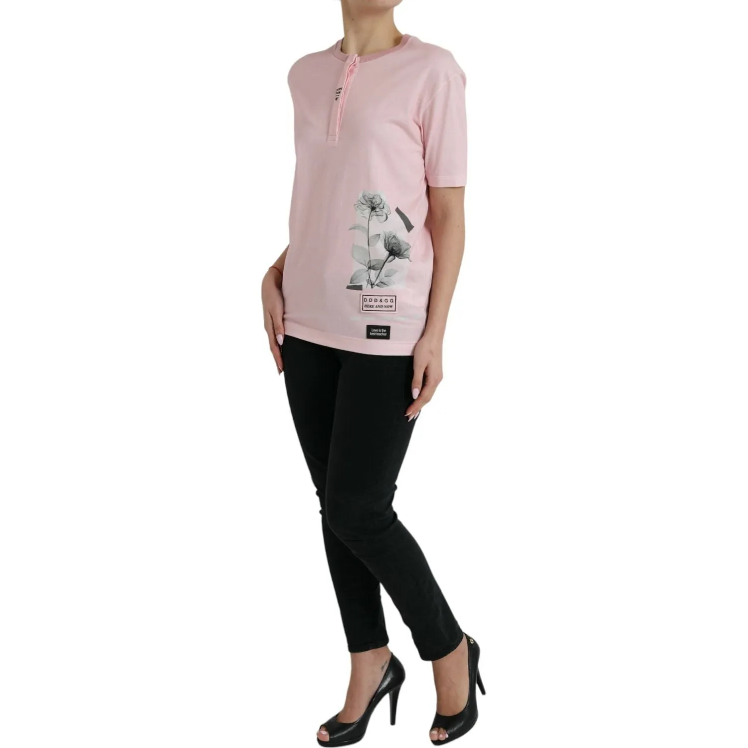 Dolce & Gabbana Chic Pink Floral Cotton Tee