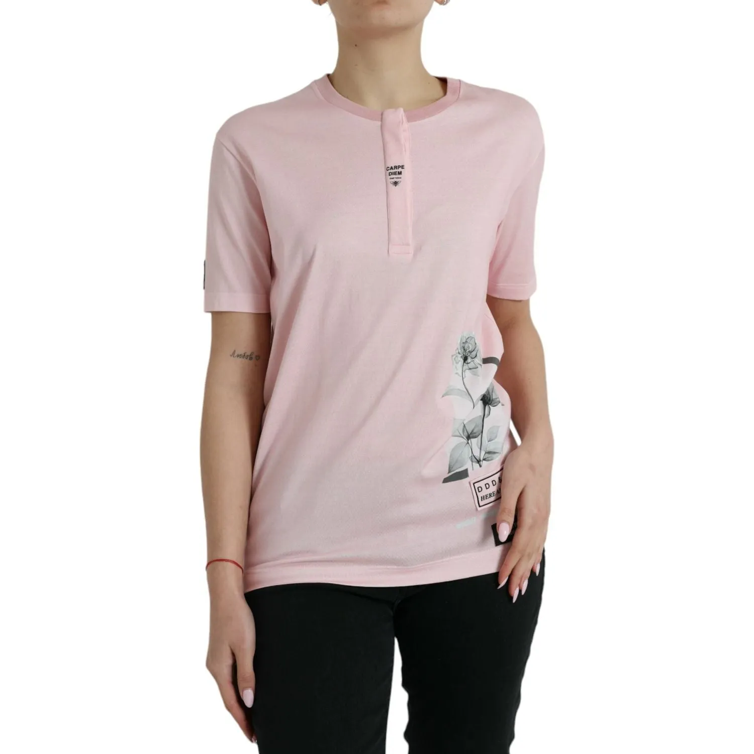 Dolce & Gabbana Chic Pink Floral Cotton Tee