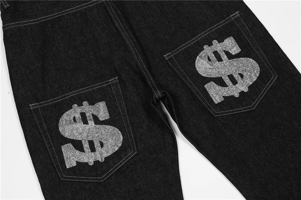 Dollar Print Black Denim Jeans