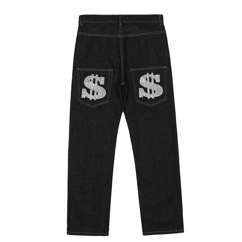 Dollar Print Black Denim Jeans