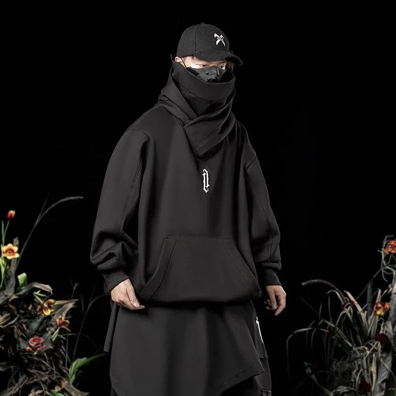 Double Neckline Hoodie Techwear Harajuku Men Hoodies Hip Hop Streetwear Pullover Sweatshirts Oversize