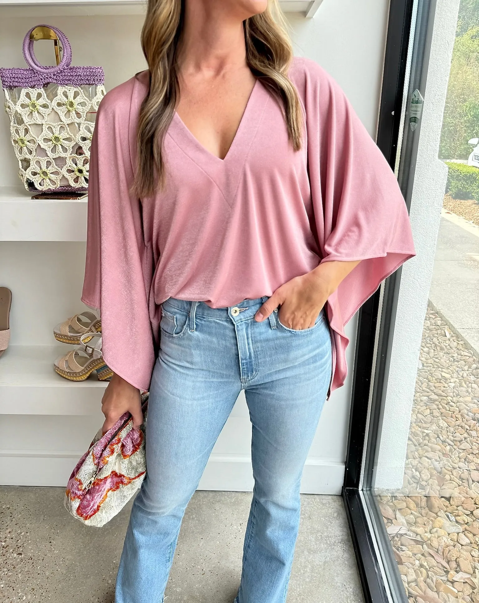 Dusty Rose Slinky Caftan Top