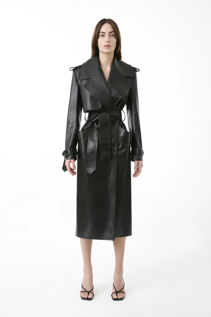 Eco Leather Fitted Trench Coat