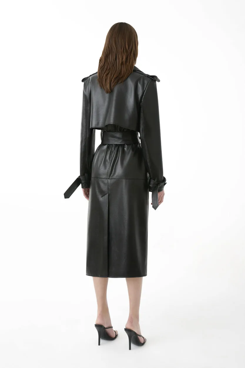 Eco Leather Fitted Trench Coat