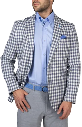 Ecru & Navy Textured Houndstooth Sport Coat