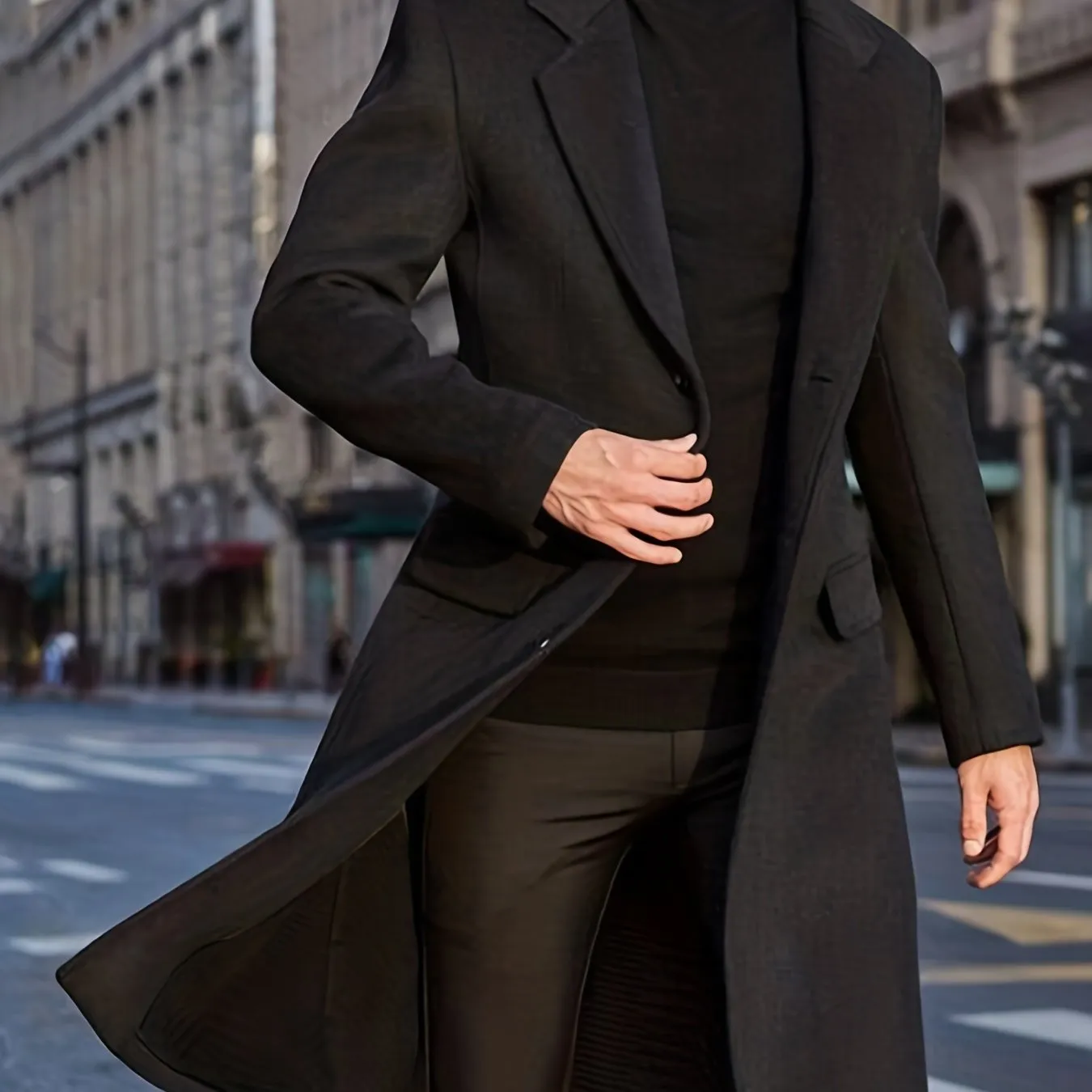 Elegant Retro Trench Coat, Men's Semi-formal Single Breasted Lapel Overcoat For Fall Winter Business