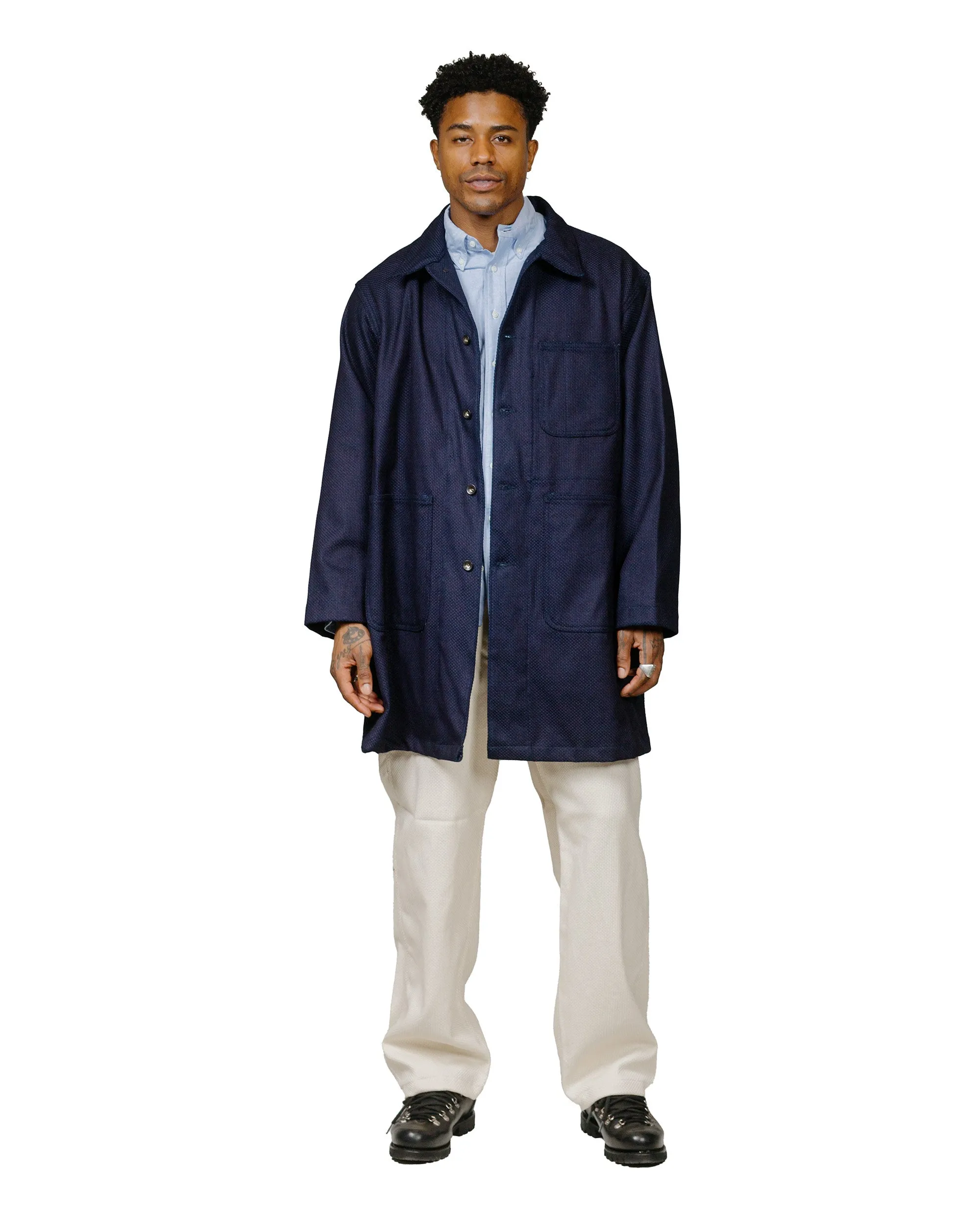 Engineered Garments Workaday Shop Coat Dark Navy Cotton Heavy Basketweave