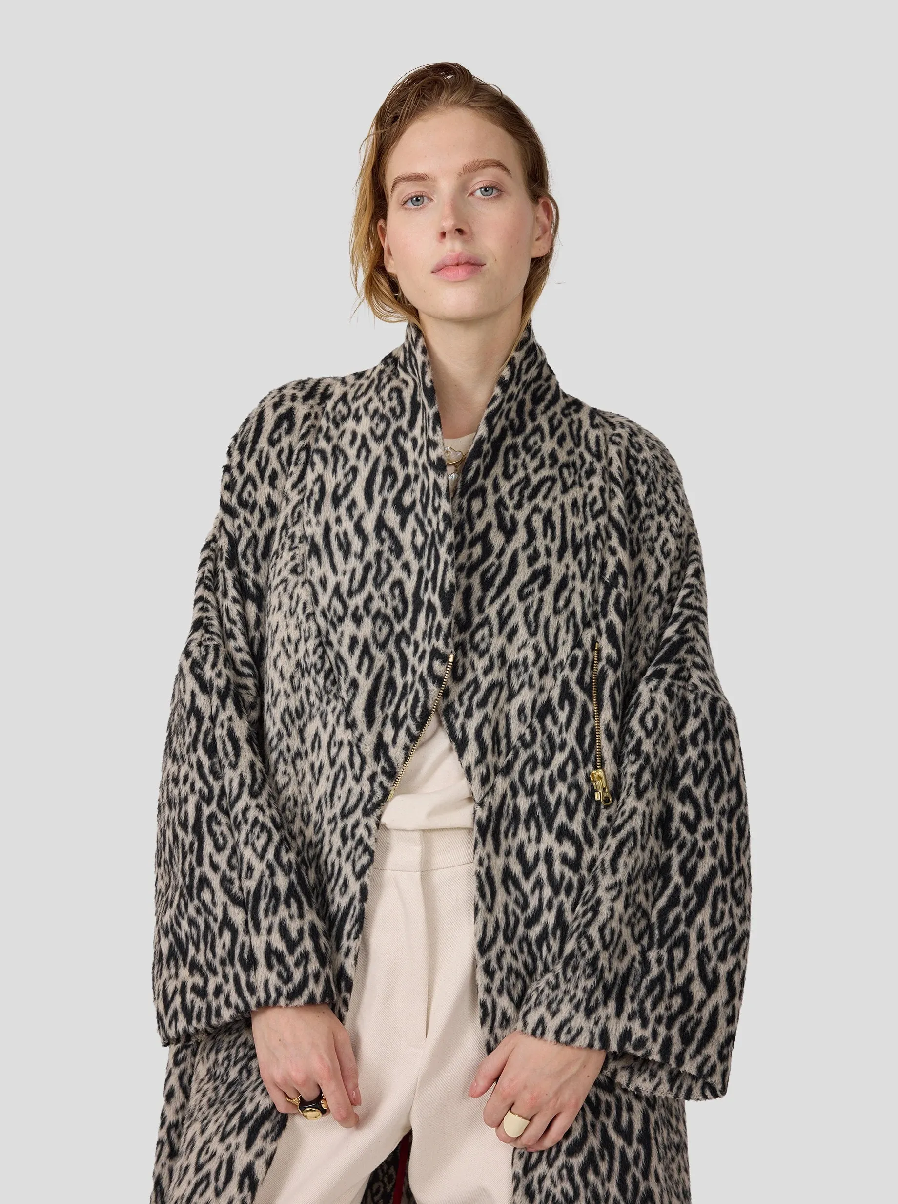 Eren Coat in Black and Grey Leopard