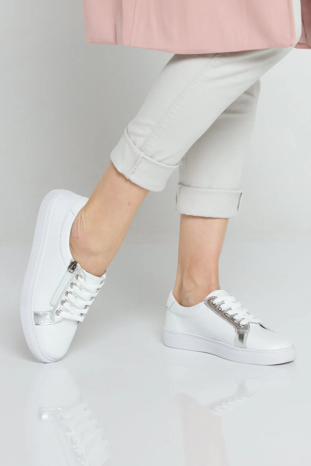 Evie Leather Sneakers - White/Silver