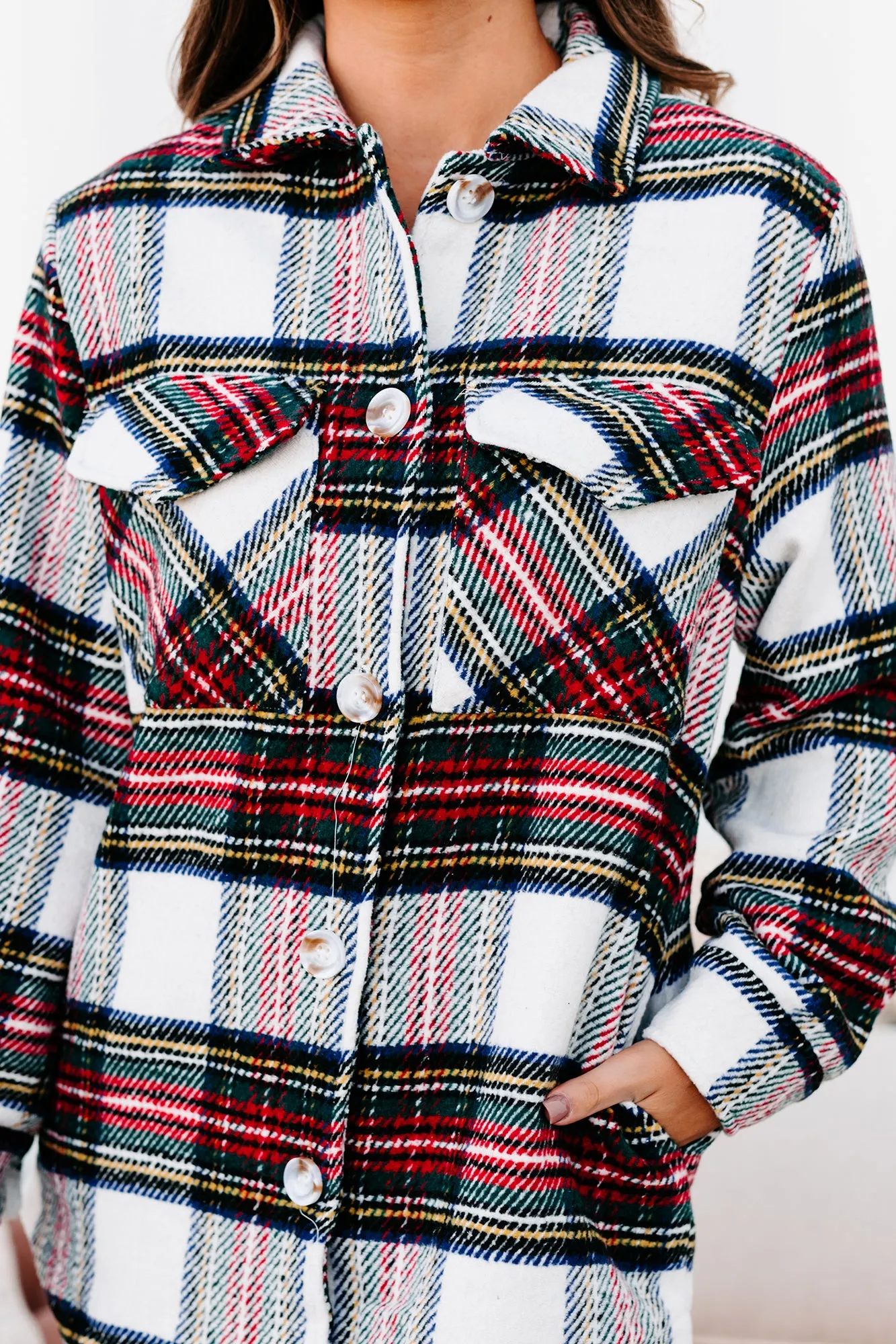 Exceptionally You Woven Plaid Jacket (Ivory/Red)