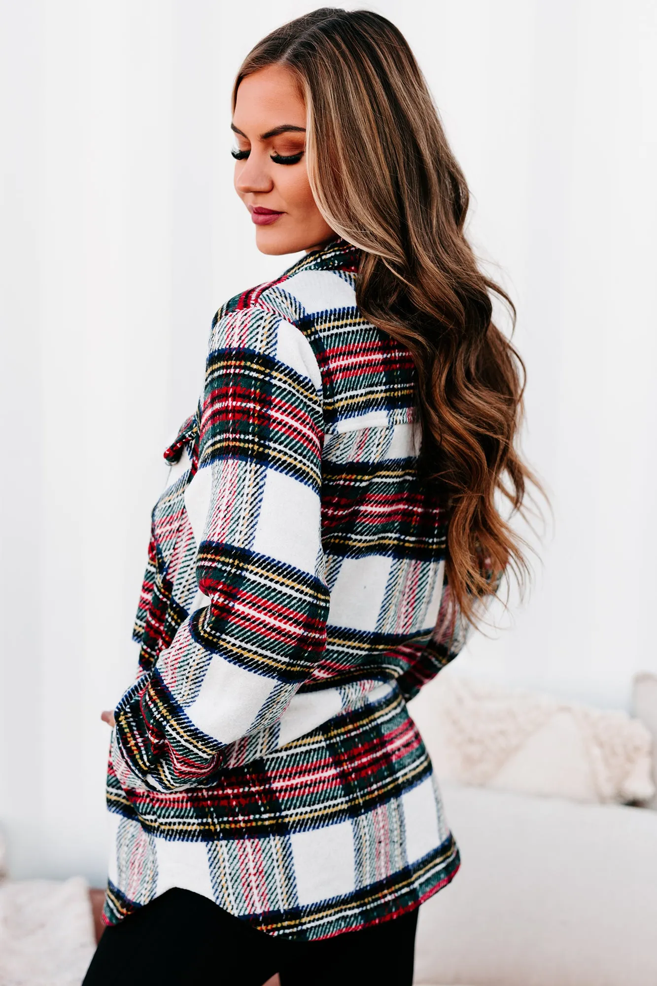 Exceptionally You Woven Plaid Jacket (Ivory/Red)