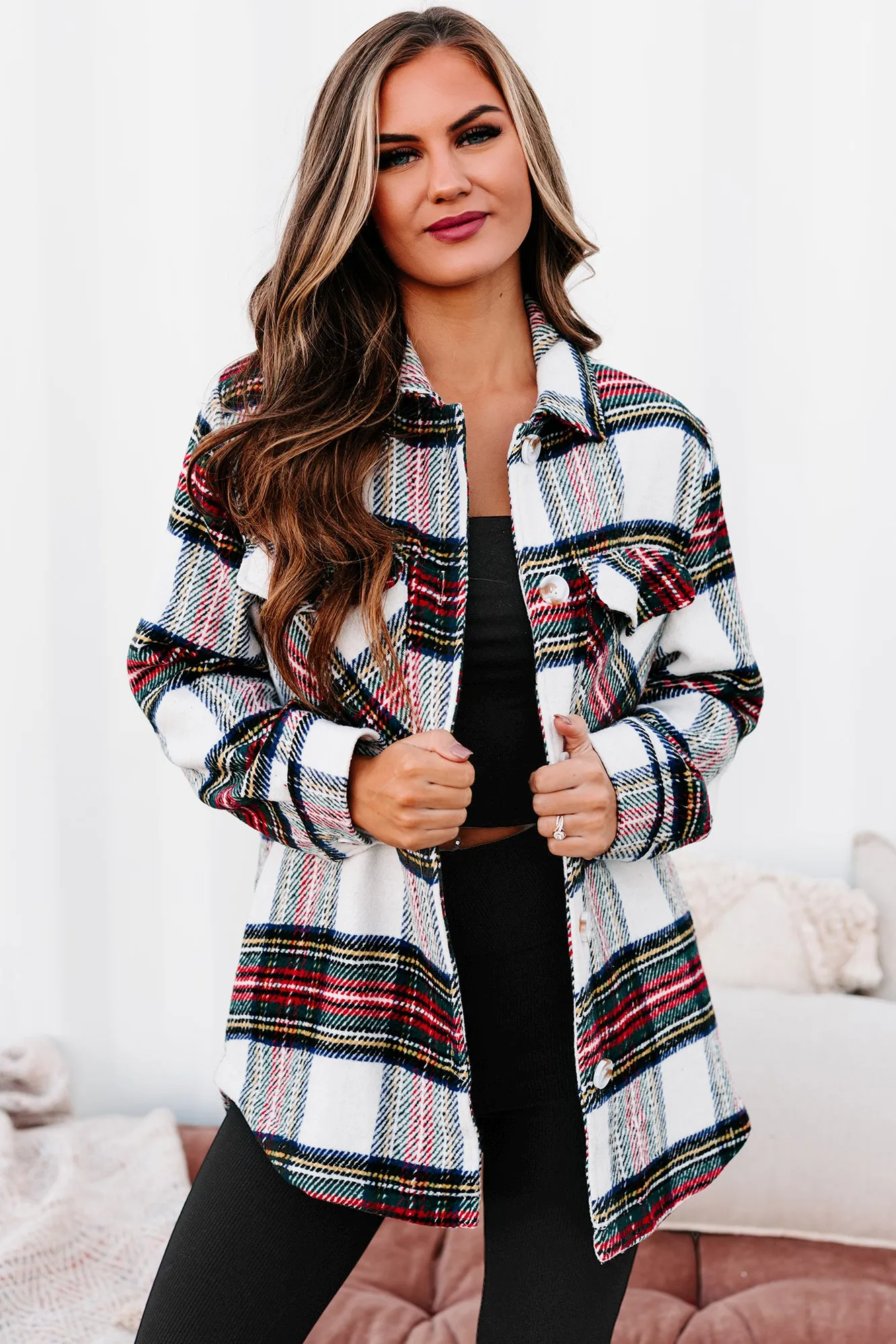 Exceptionally You Woven Plaid Jacket (Ivory/Red)