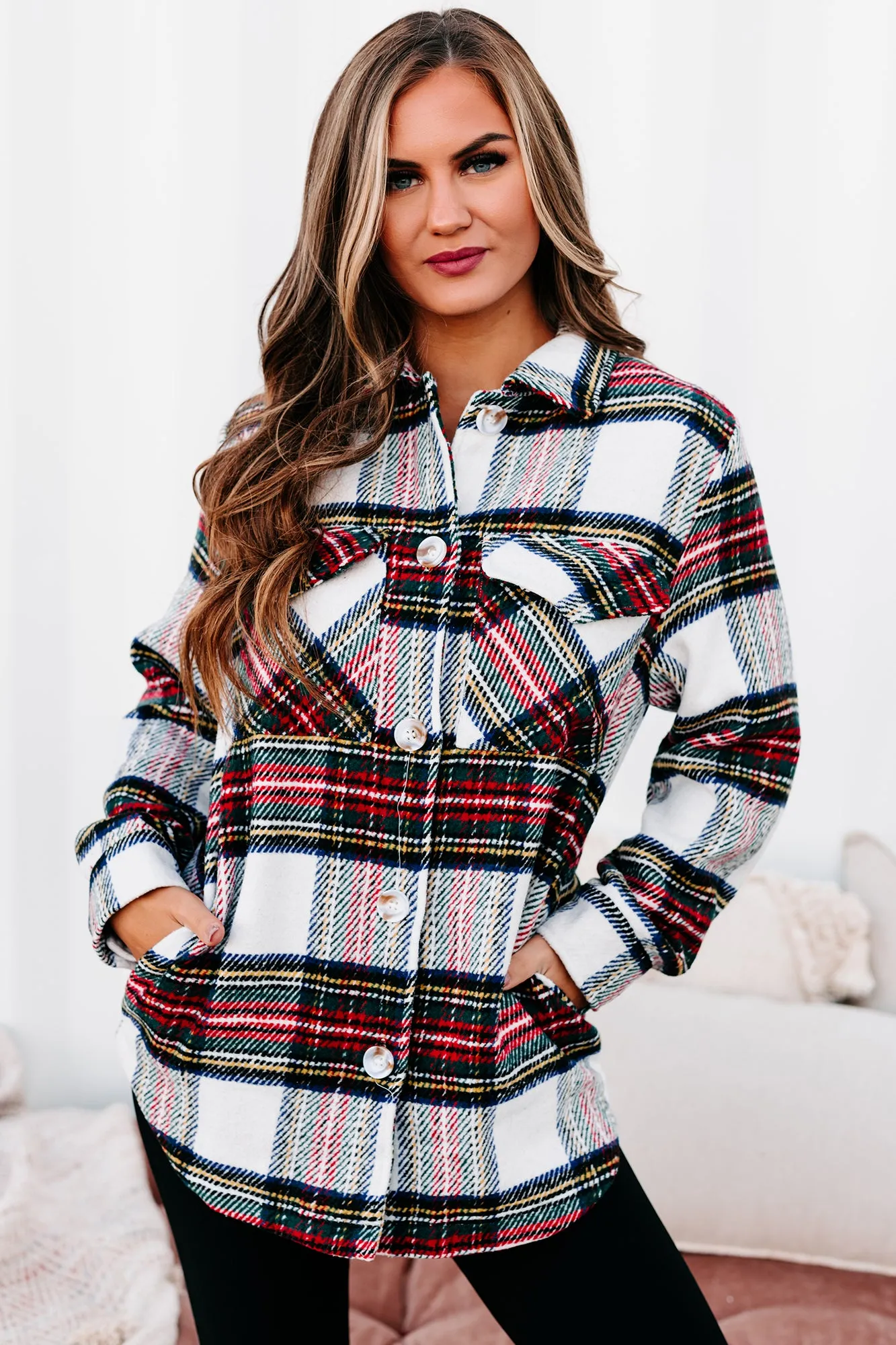 Exceptionally You Woven Plaid Jacket (Ivory/Red)