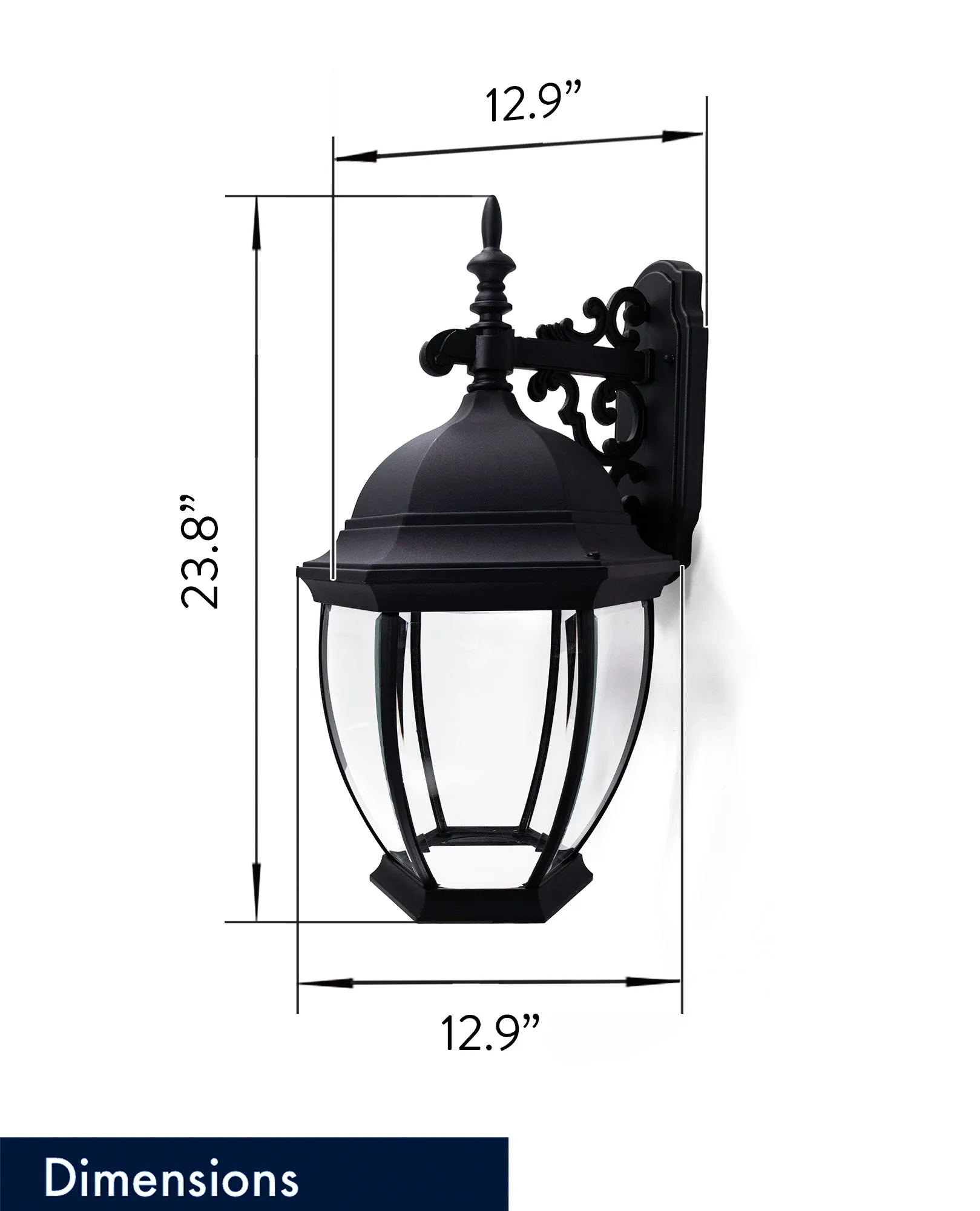 Extra Large Curved Glass Integrated LED Wall Lantern Down Light, Wet Location, 1750 Lumens, 3K,  Black Finish with Clear Glass