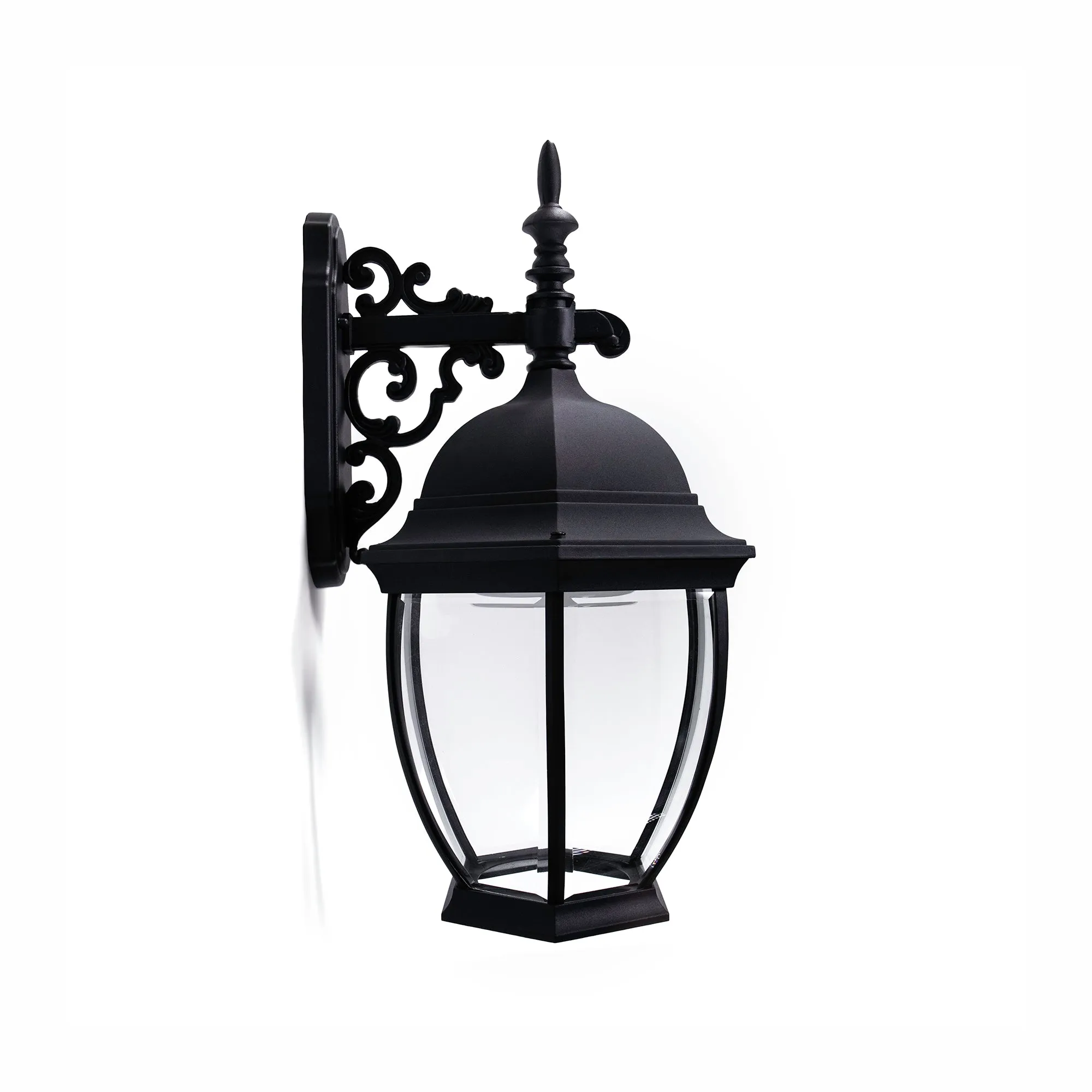 Extra Large Curved Glass Integrated LED Wall Lantern Down Light, Wet Location, 1750 Lumens, 3K,  Black Finish with Clear Glass