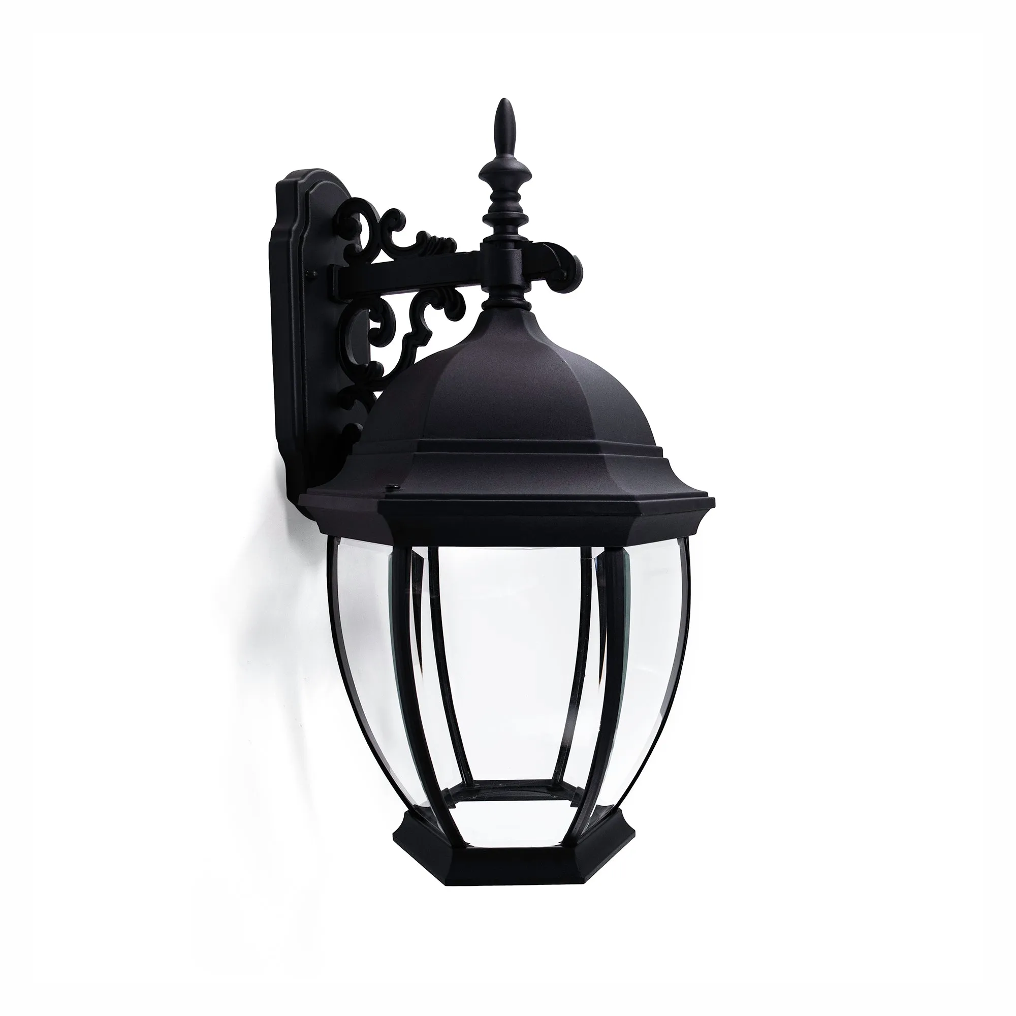 Extra Large Curved Glass Integrated LED Wall Lantern Down Light, Wet Location, 1750 Lumens, 3K,  Black Finish with Clear Glass