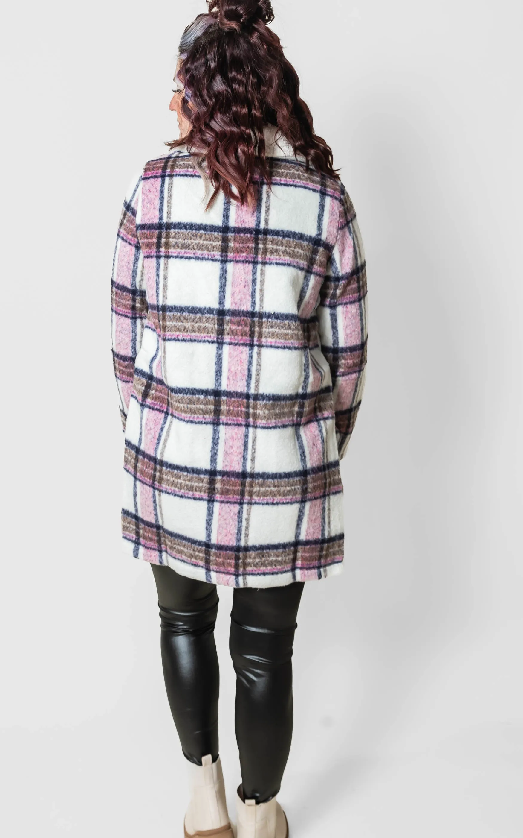 Faux Fur Collar Plaid Shacket Jacket