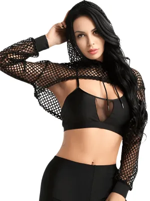 Fish Net Hooded Crop Top