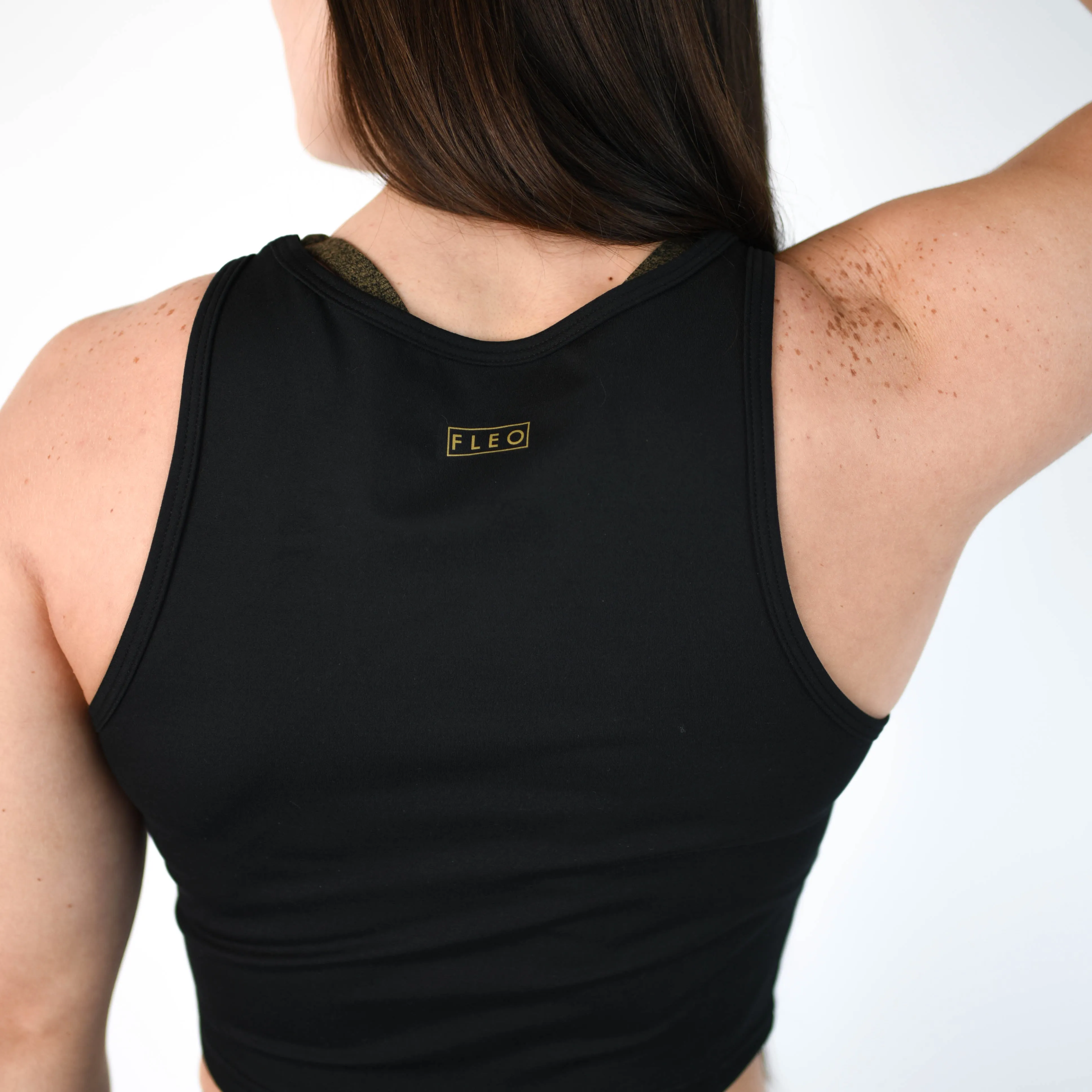 FLEO Tempo Crop Tank - Gold on Black