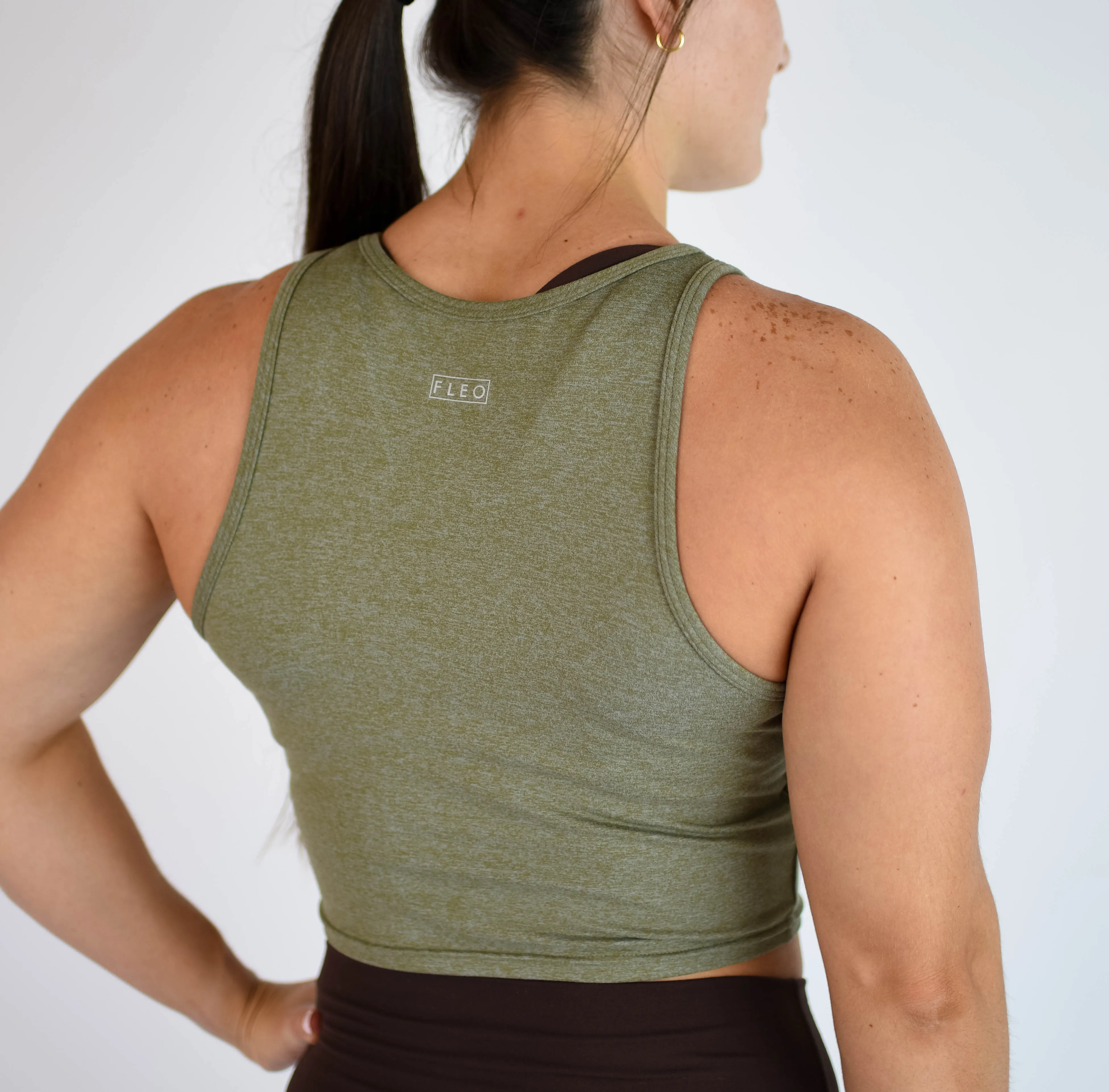 FLEO Tempo Crop Tank - Olive Shark