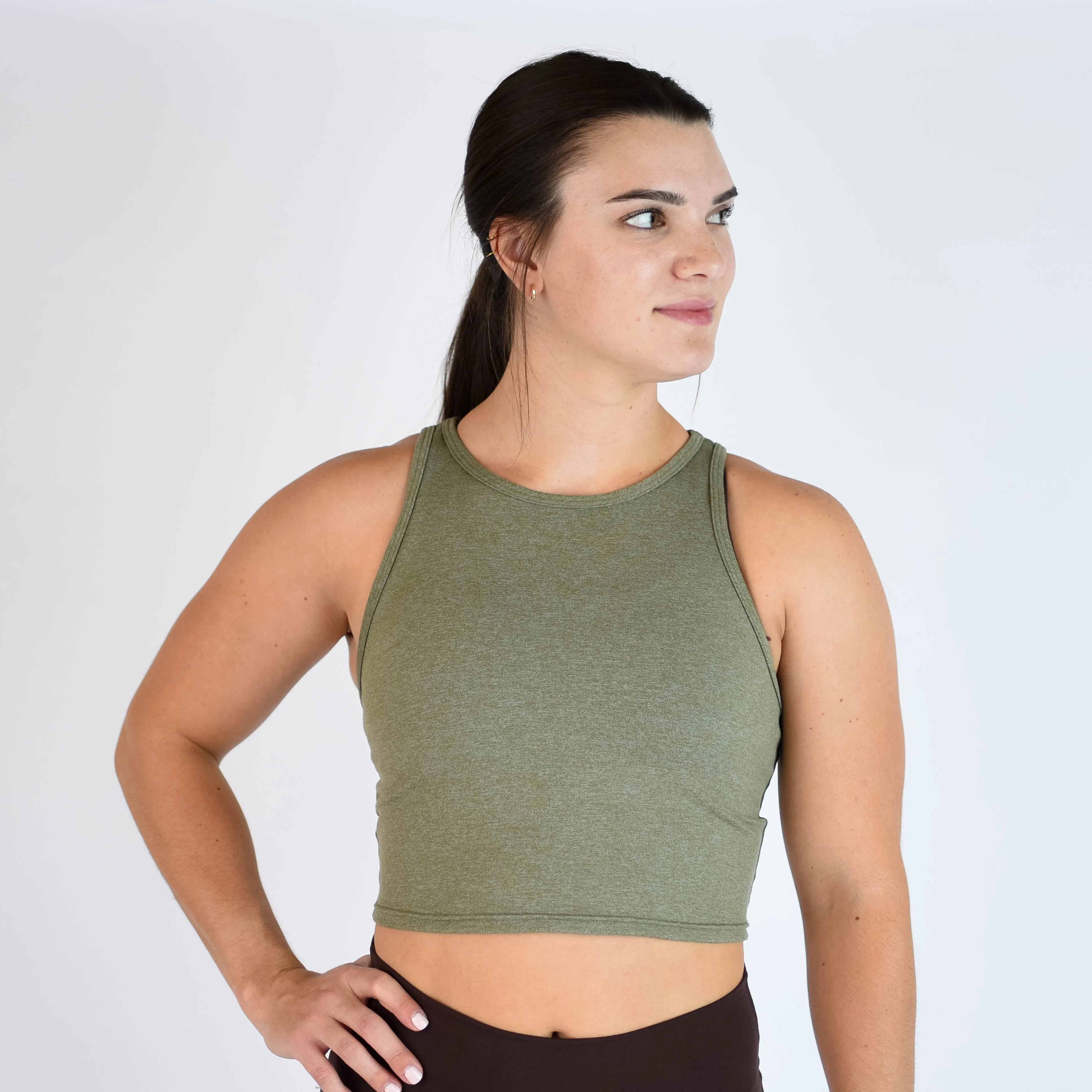 FLEO Tempo Crop Tank - Olive Shark