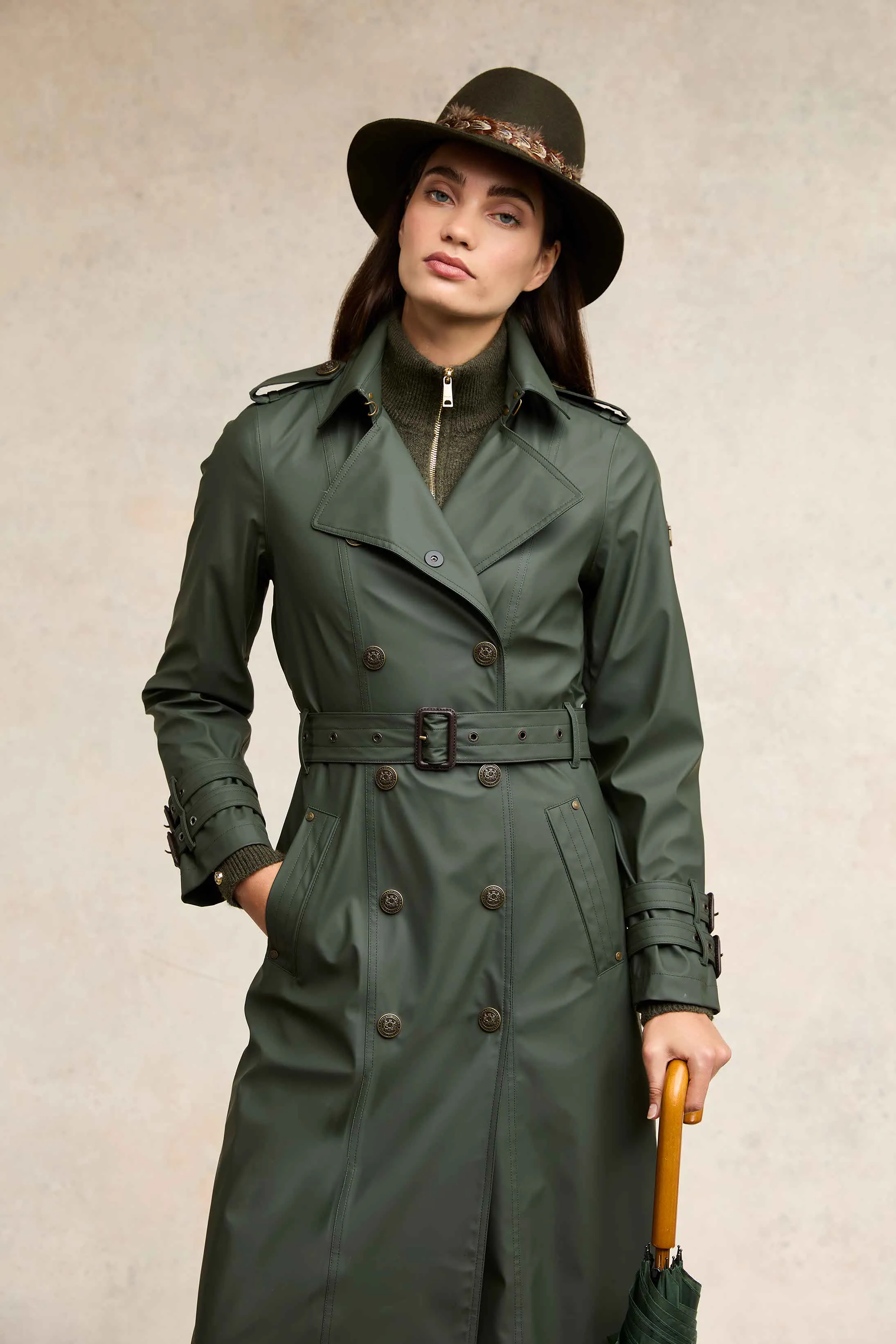 Full Length Kendal Waterproof Trench Coat (Evergreen)