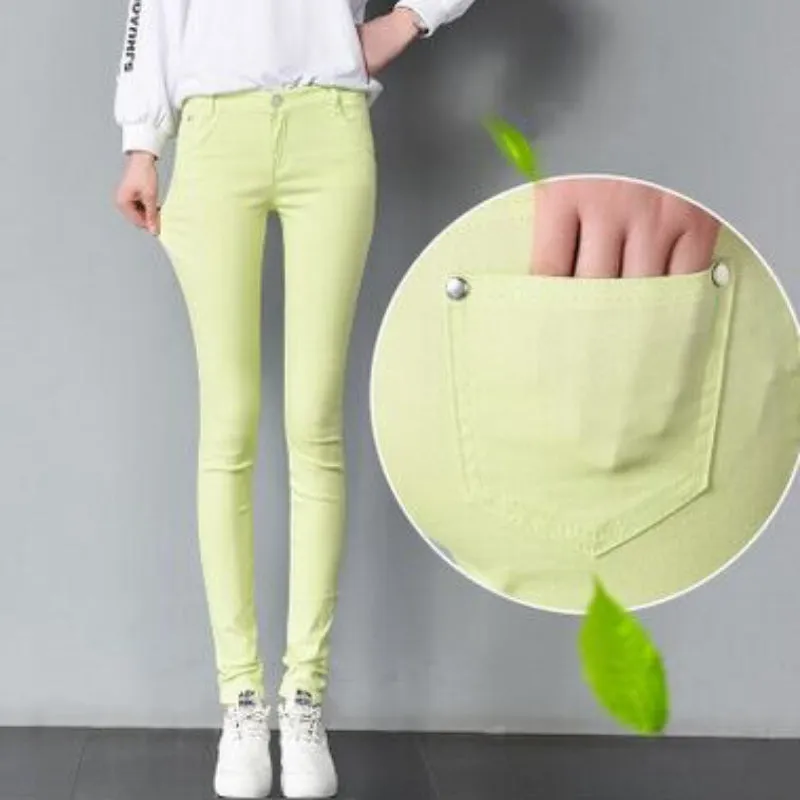 Fun and Bright Candy Color Mid-Waist Skinny Jeans