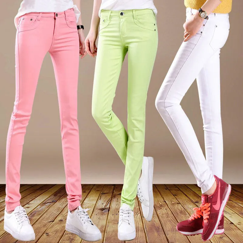 Fun and Bright Candy Color Mid-Waist Skinny Jeans