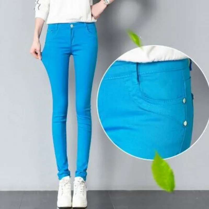 Fun and Bright Candy Color Mid-Waist Skinny Jeans