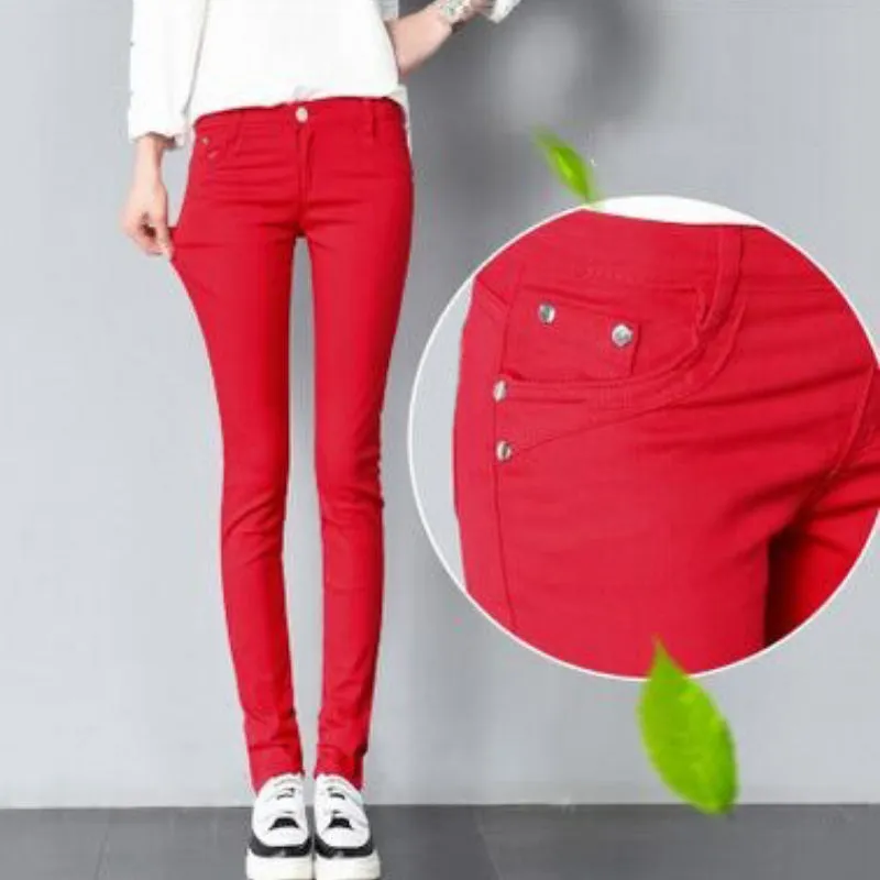 Fun and Bright Candy Color Mid-Waist Skinny Jeans