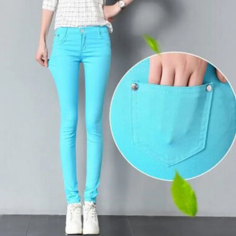 Fun and Bright Candy Color Mid-Waist Skinny Jeans