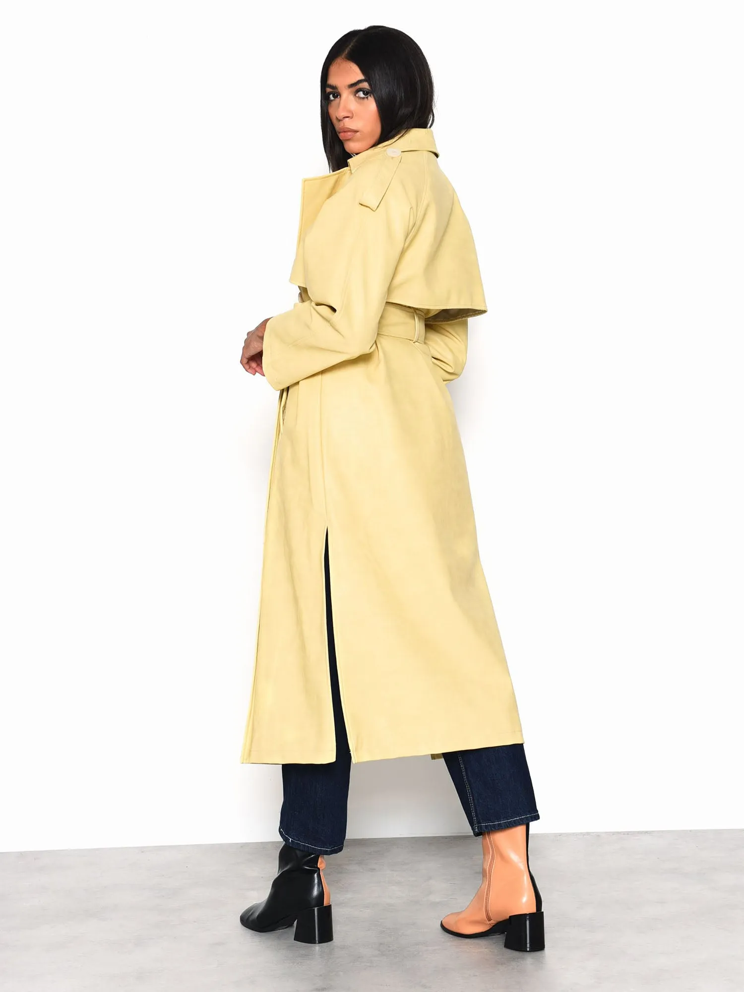 Glamorous Yellow Faux Leather Longline Trench Coat