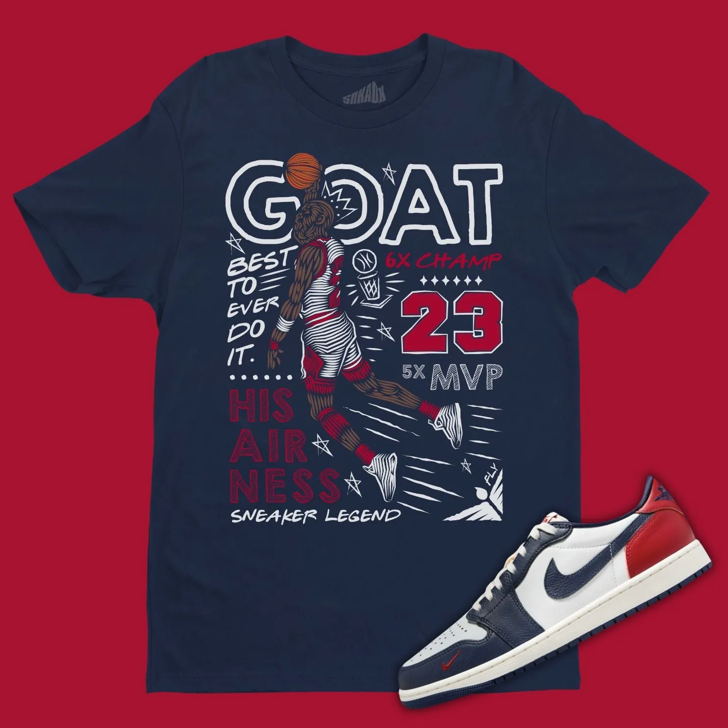 GOAT Navy T-Shirt Matching Jordan 1 Low Howard University