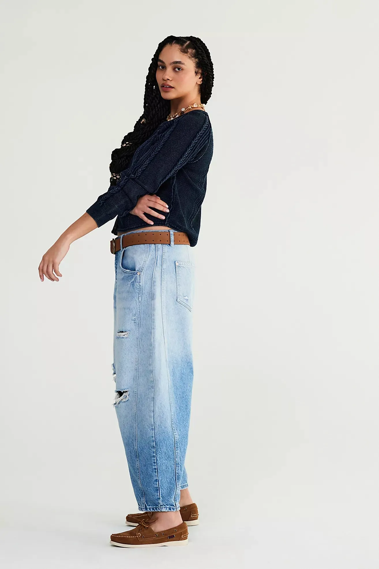 Good Luck Mid Rise Barrel Jeans in Barnyard Blue