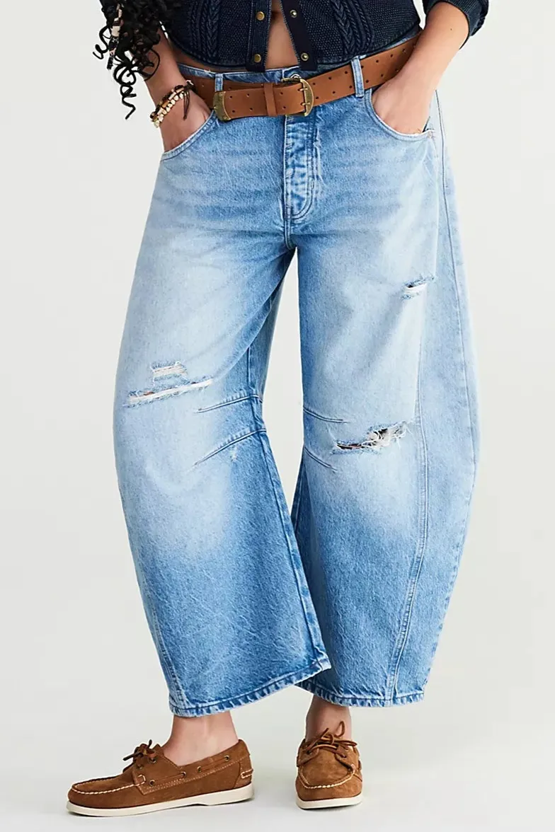 Good Luck Mid Rise Barrel Jeans in Barnyard Blue