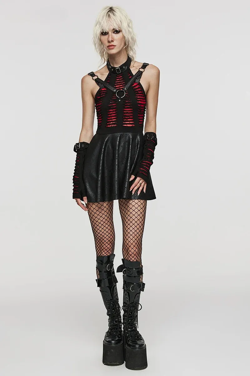 Gothic Sexy Cut Spliced Spider Web Punk Dress