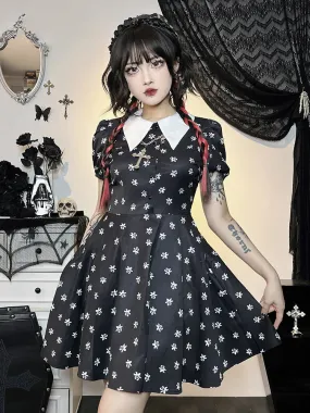 Gothic Short A-Line Down Cloak Bodycon Print Collar Punk Swing Turn Sleeve Frock