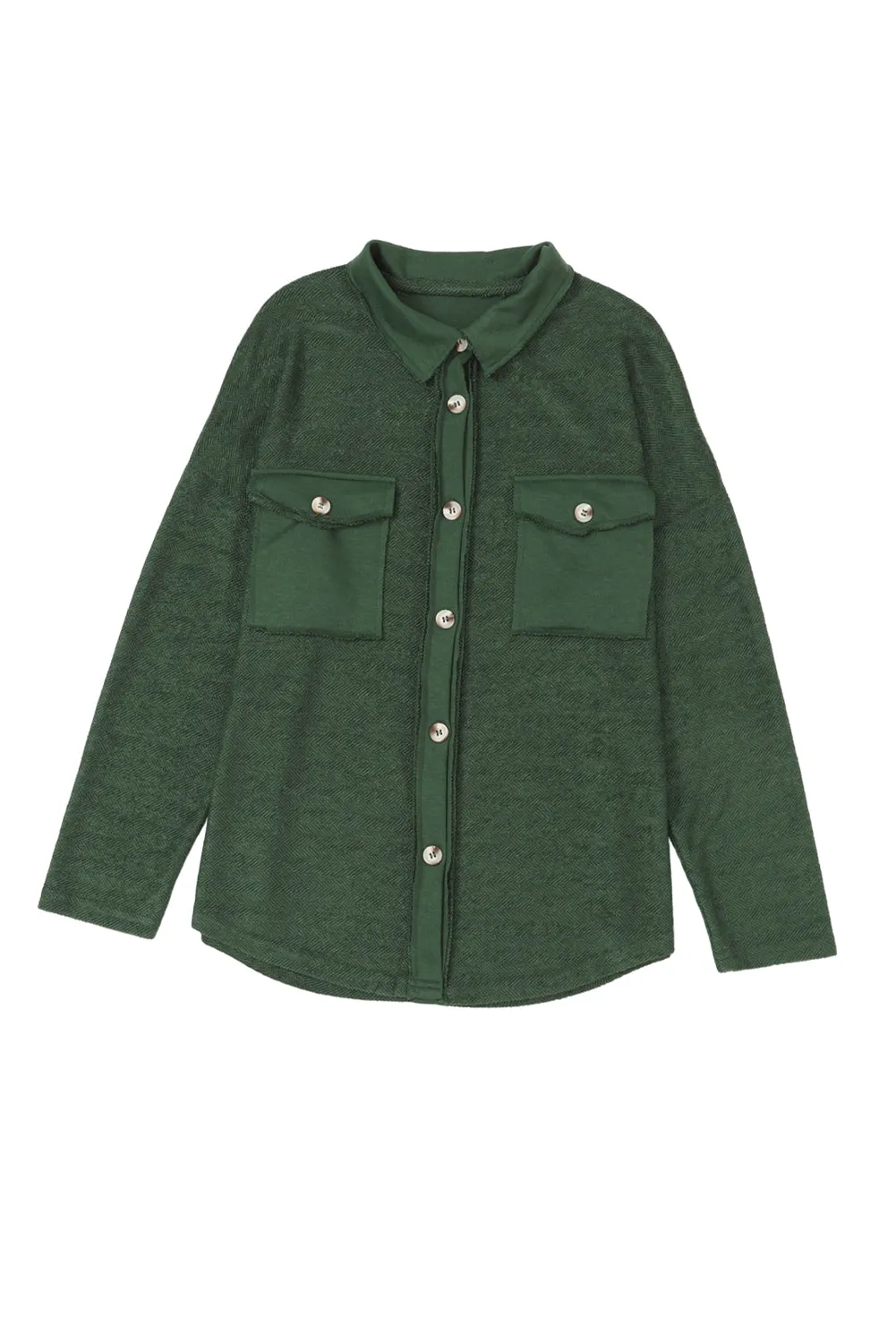 Green Contrast Flap Pockets Relaxed Shacket