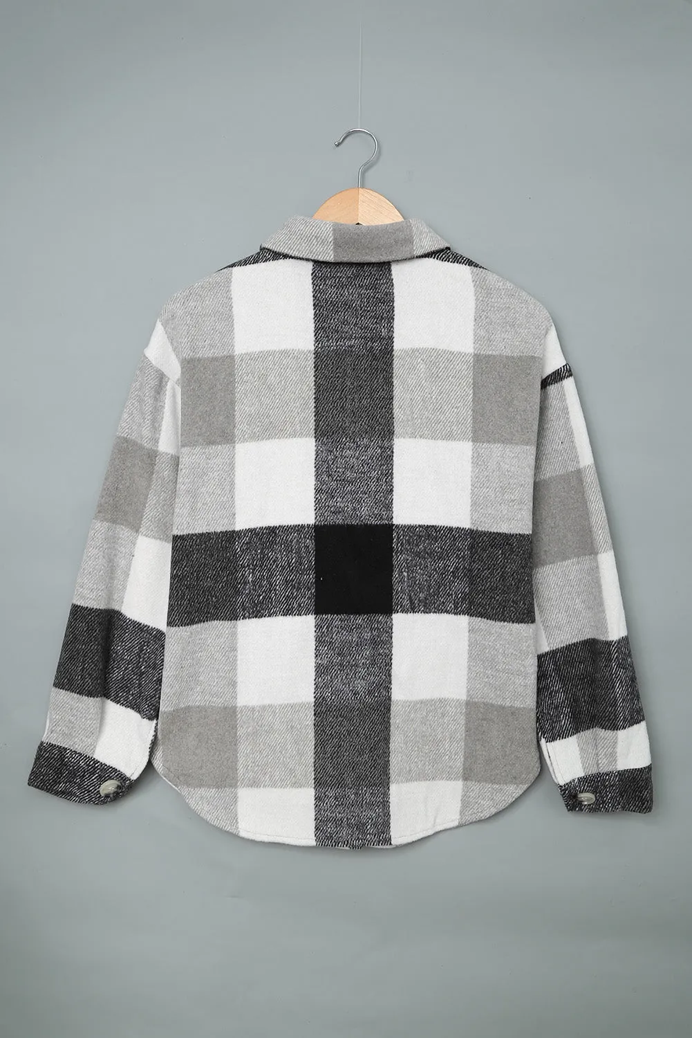 Grey Plaid Color Block Pockets Buttoned Shacket