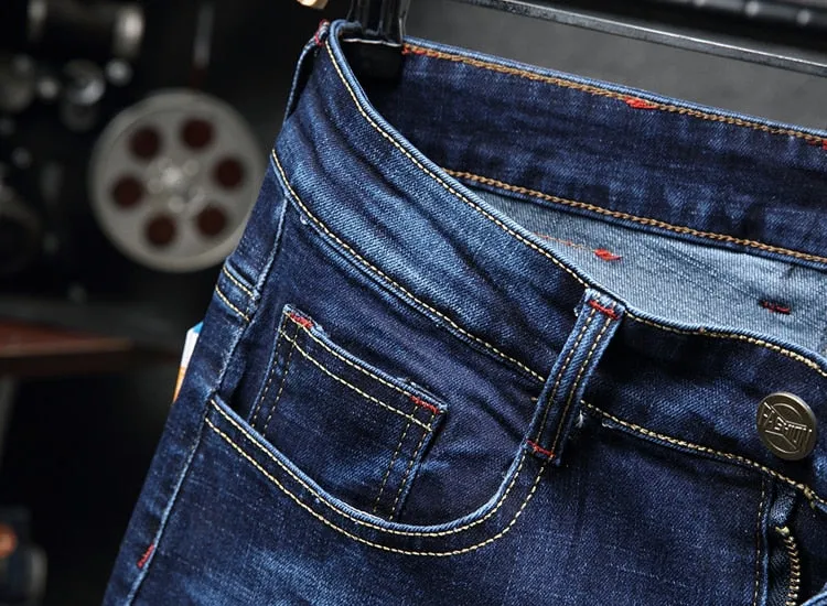 Half Side Embroidery Blue Denim Men Jeans