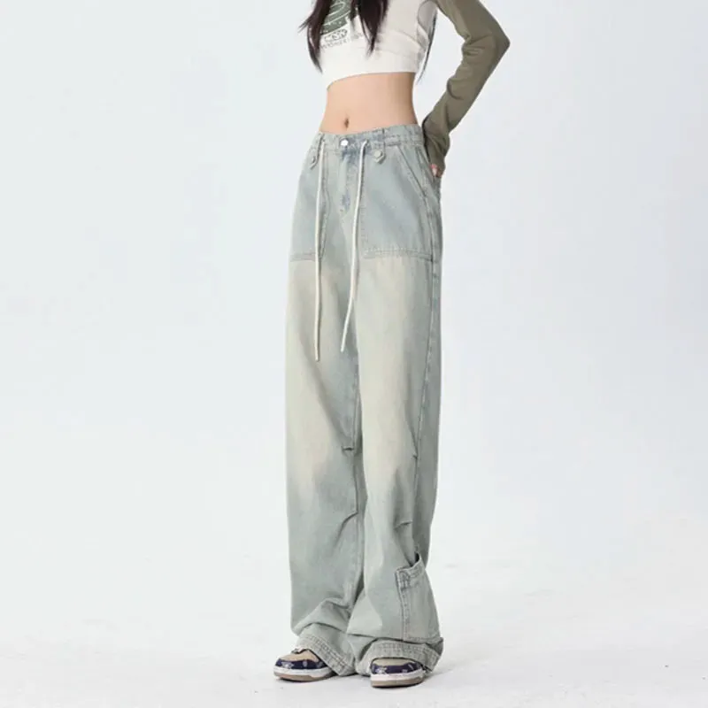 Harajuku Drawstring Aesthetic Casual Floor-Length Denim Jeans