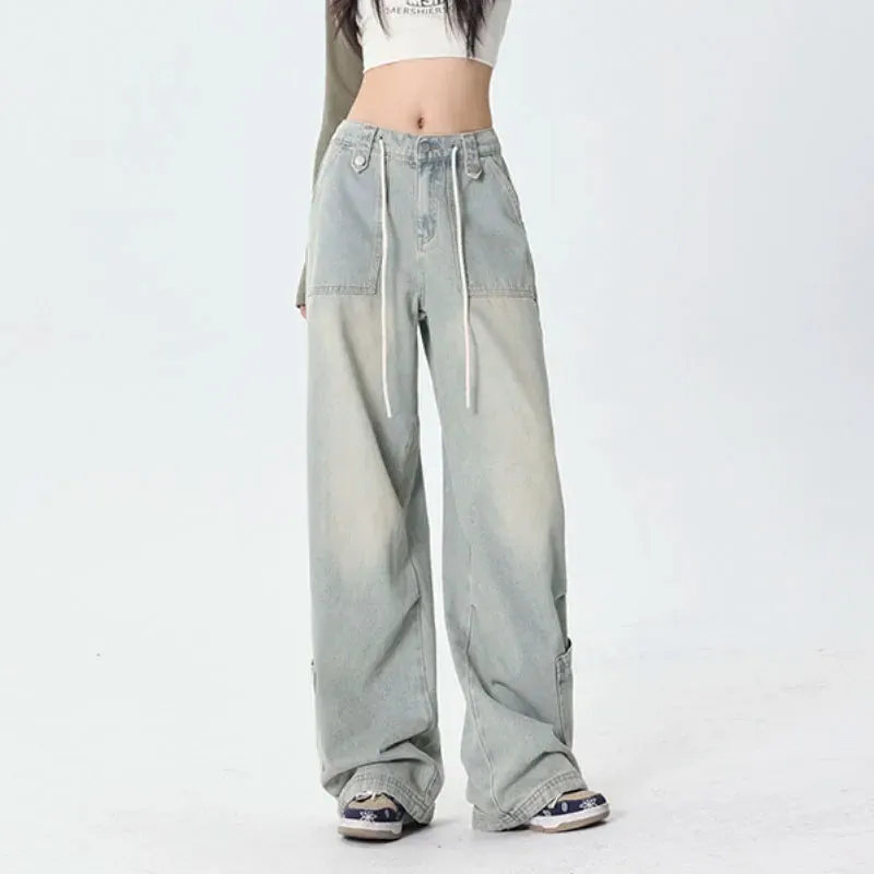 Harajuku Drawstring Aesthetic Casual Floor-Length Denim Jeans