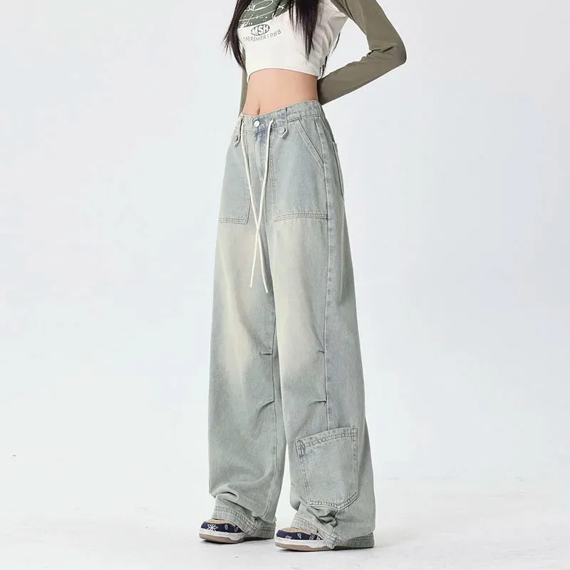 Harajuku Drawstring Aesthetic Casual Floor-Length Denim Jeans