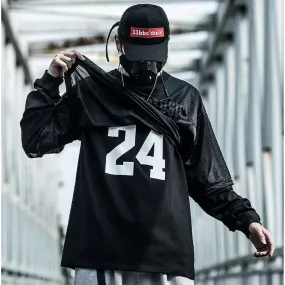 Harajuku Fake Two Piece Sweatshirt Streetwear Fashion Hip Hop O-Neck Pullover Loose Tops Black WB398