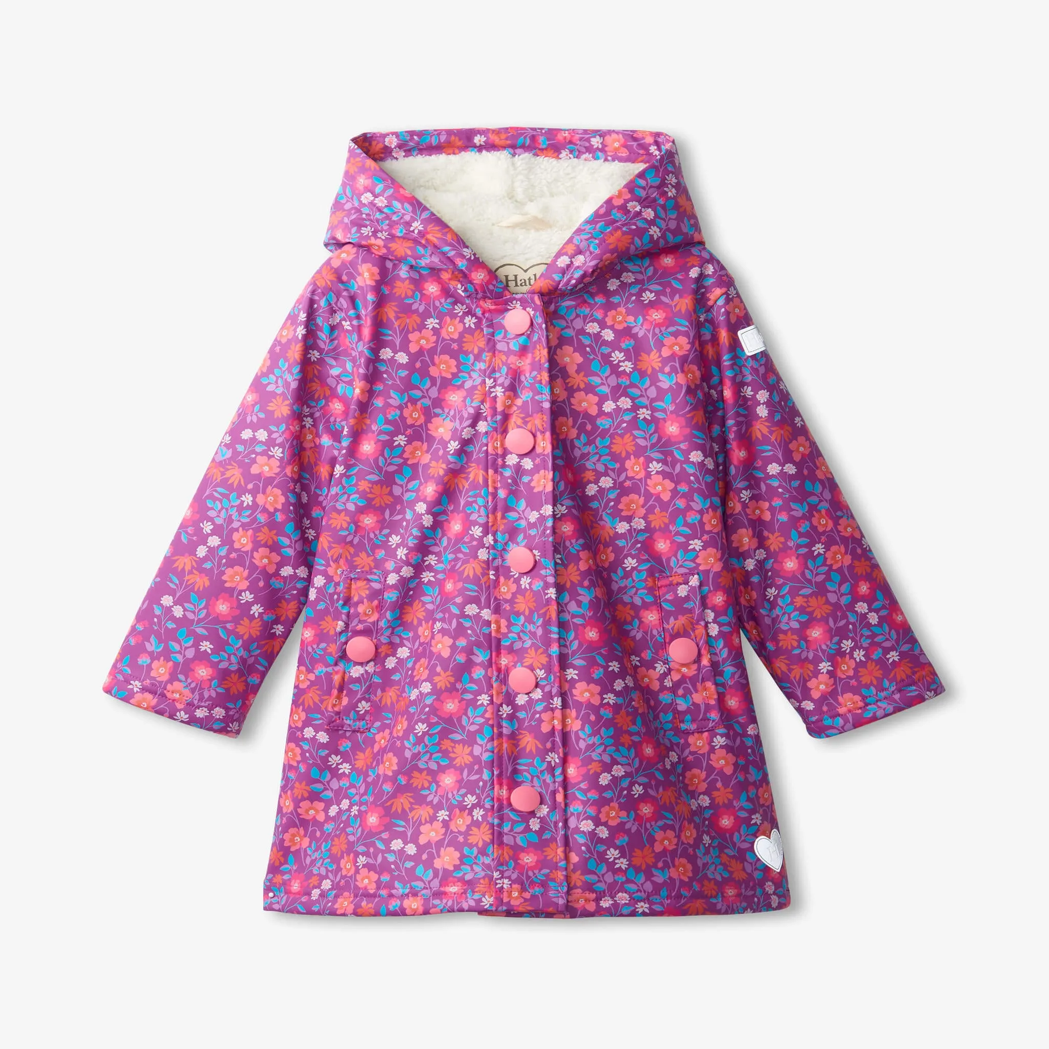 Hatley Wild Flowers Sherpa Lined Splash Jacket - Hollyhock