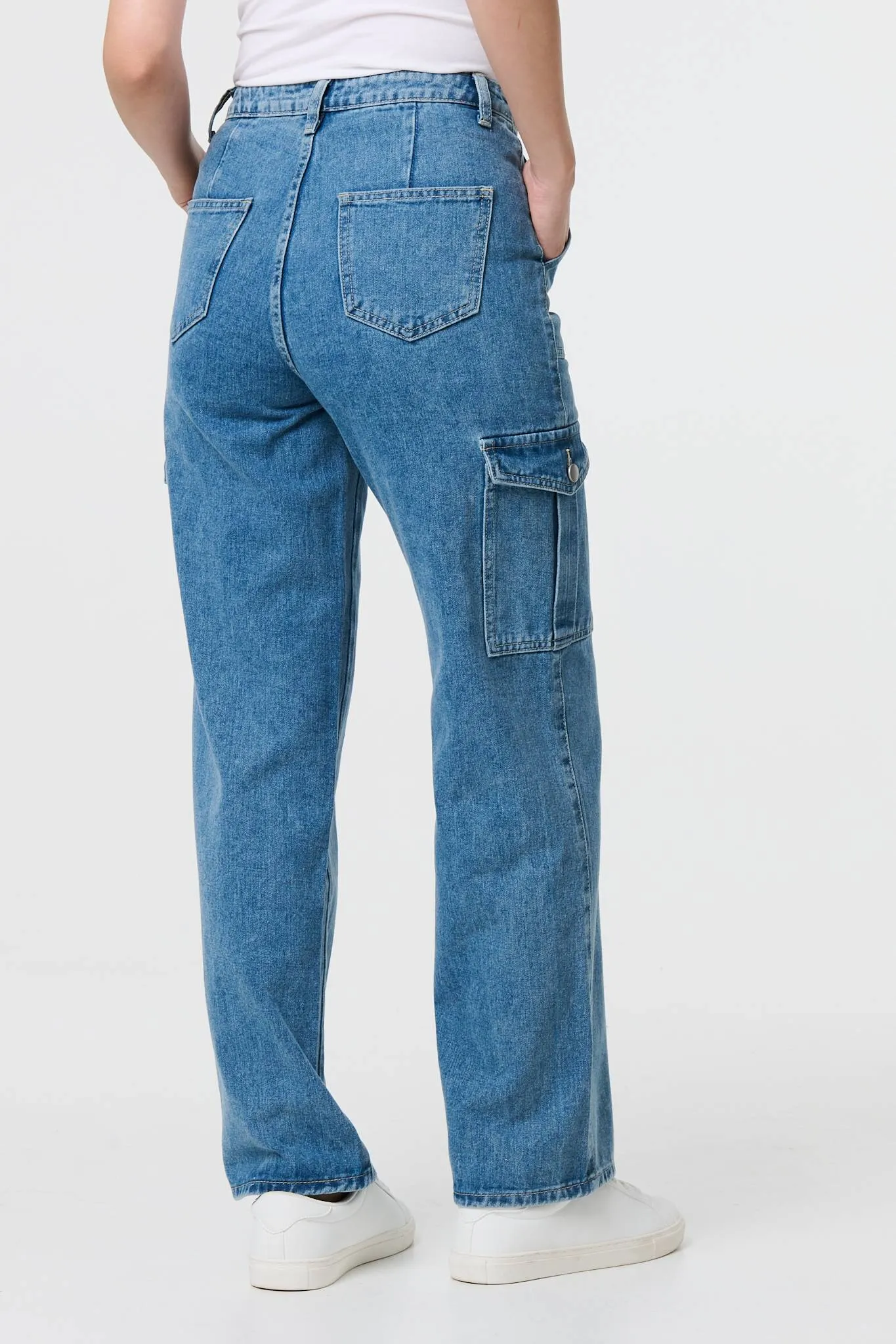 High Waist Denim Cargo Jeans