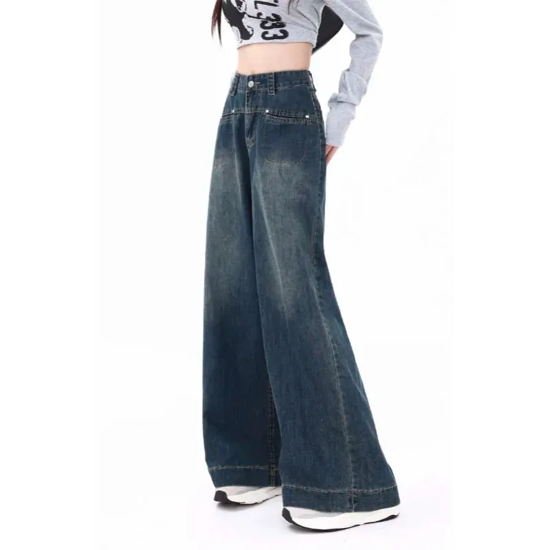 High Waisted Button Denim Wide Leg Jeans