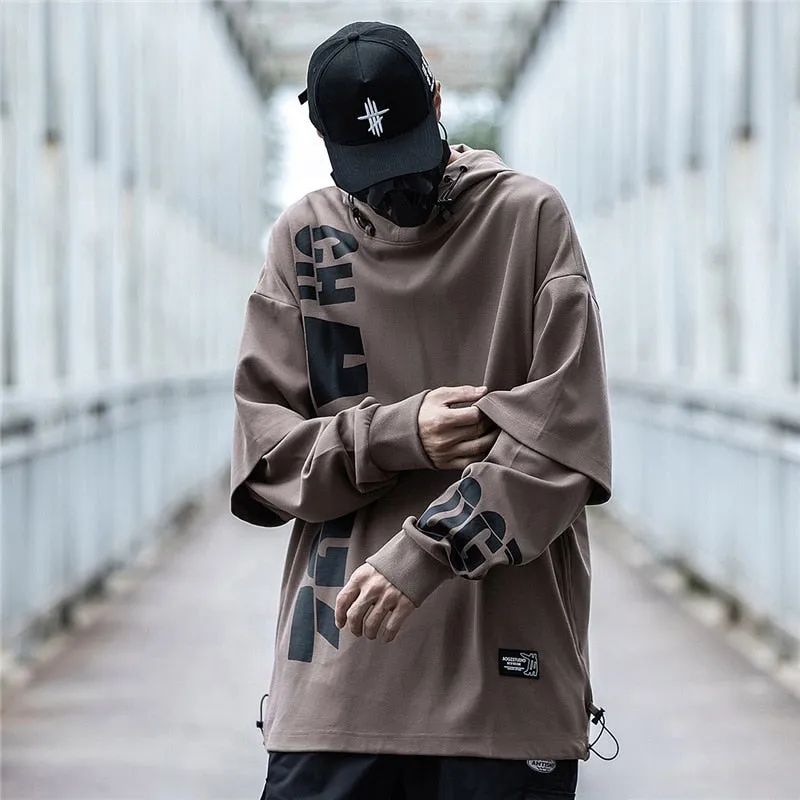 Hip Hop Streetwear Hoodie Sweatshirt Fake two Piece Letter Print Pullover Men Harajuku Hoodies Tops WB402