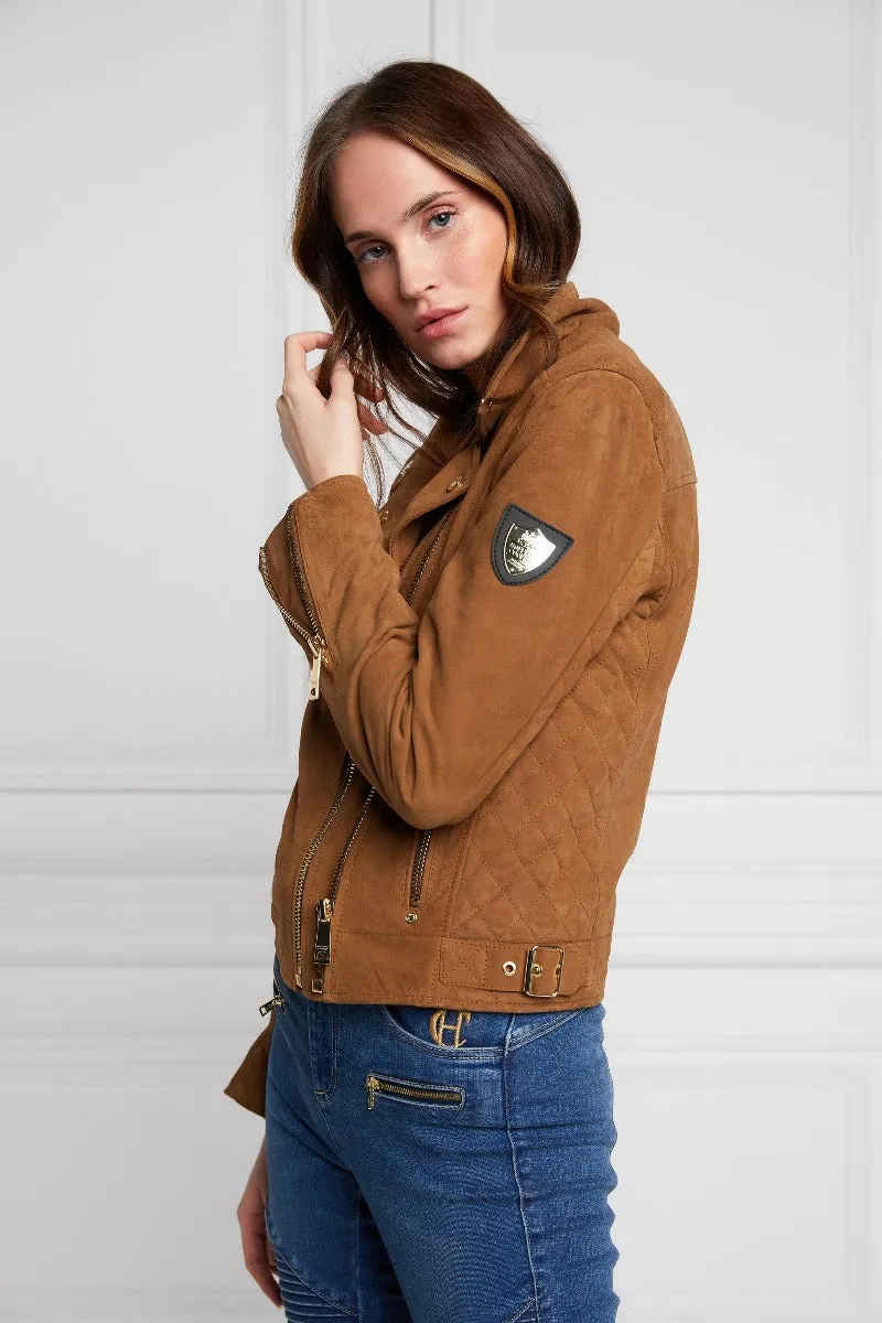 Holland Cooper Suede Biker Leather Jacket in Camel