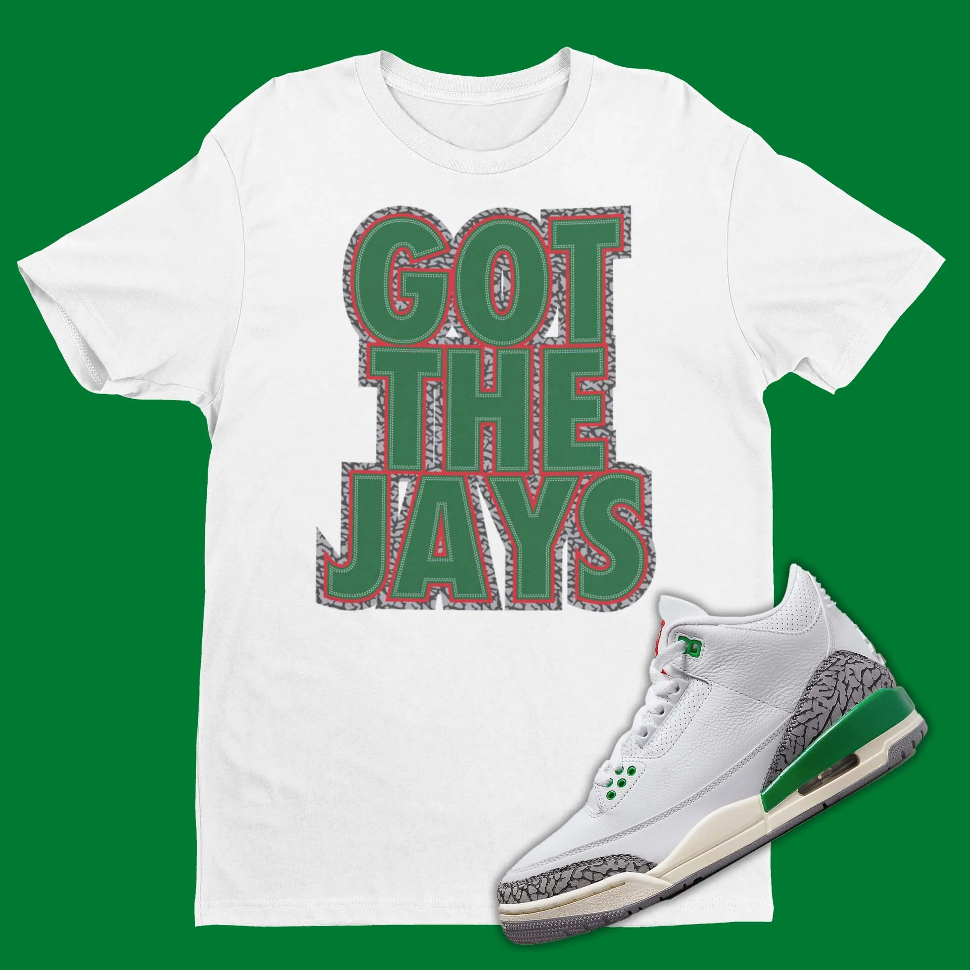 Jays Air Jordan 3 Lucky Green Matching T-Shirt